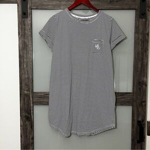 Lauren Ralph Lauren Navy and White Striped Shirt Dress Monogram Pocket Medium
